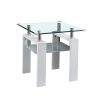 Clear Glass Top Side Table;  24"x24"x24" End Table;  Modern Design For Home - White