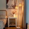 2 Light Tree Trunk Lamps with Wicker Shade - White