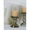 DecMode Silver Glass Handmade Turned Style Pillar Hurricane Lamp with Faux Mercury Glass Finish - DecMode