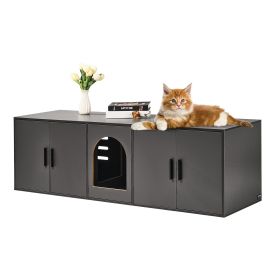 VEVOR Cat Litter Box Enclosure Wooden Litter Box Furniture Hidden 57.9" Black