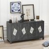 Modern 4-Door Cabinet with Mirrored Decorative Doors,for Bedroom,Living Room,Office,Easy Assembly - Grey