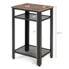 3-Tier Industrial End Table with Metal Mesh Storage Shelves - Rustic brown