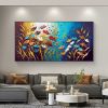 Handmade Oil Painting Canvas Wall Art Decor Original Colorful Blooming Flower painting Abstract Floral Painting for Home Decor - 50X100cm