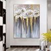 Foil golden flowers hand painted oil painting on canvas abstract large painting wall picture for home office decor - 70x140cm