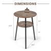 2-Tier Round End Table with Open Shelf and Triangular Metal Frame - Brown