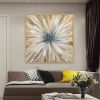 Abstract Golden White Flowers Hand Painted Oil Painting On Canvas Art Wall Pictures Painting For Living Room Home Decor Gift - 100x100cm