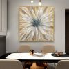 Abstract Golden White Flowers Hand Painted Oil Painting On Canvas Art Wall Pictures Painting For Living Room Home Decor Gift - 70x70cm