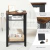 3-Tier Industrial End Table with Metal Mesh Storage Shelves - Rustic brown