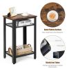 3-Tier Industrial End Table with Metal Mesh Storage Shelves - Rustic brown