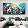 Handmade Oil Painting Canvas Wall Art Decor Original Colorful Blooming Flower painting Abstract Floral Painting for Home Decor - 60X120cm