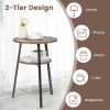 2-Tier Round End Table with Open Shelf and Triangular Metal Frame - Brown