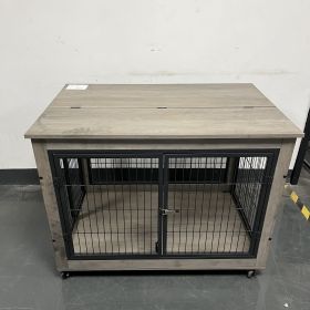 Furniture Style Dog Crate Side Table on Wheels with Double Doors and Lift Top.Grey,38.58''w x 25.5''d x 27.36''h.