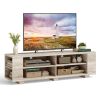 Wooden TV Stand with 8 Open Shelves for TVs up to 65 Inch Flat Screen - Light Brown