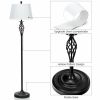 2 Table Lamps 1 Floor Lamp Set with Fabric Shades - Black & White