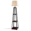 Trapezoidal Designed Floor Lamp with 3 Tiered Storage Shelf - Brown