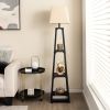 Trapezoidal Designed Floor Lamp with 3 Tiered Storage Shelf - Brown