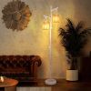 2 Light Tree Trunk Lamps with Wicker Shade - White