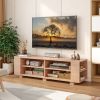 Wooden TV Stand with 8 Open Shelves for TVs up to 65 Inch Flat Screen - Natural