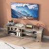 Wooden TV Stand with 8 Open Shelves for TVs up to 65 Inch Flat Screen - Light Gray