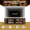 Wooden TV Stand with 8 Open Shelves for TVs up to 65 Inch Flat Screen - Walnut