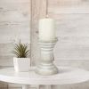 Stonebriar Tabletop 6" Coastal Wood Pillar Candle Holder, Off-White - STONEBRIAR