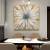 Abstract Golden White Flowers Hand Painted Oil Painting On Canvas Art Wall Pictures Painting For Living Room Home Decor Gift - 100x100cm