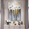 Foil golden flowers hand painted oil painting on canvas abstract large painting wall picture for home office decor - 60x90cm