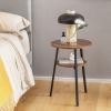 2-Tier Round End Table with Open Shelf and Triangular Metal Frame - Walnut