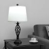 2 Table Lamps 1 Floor Lamp Set with Fabric Shades - Black & White