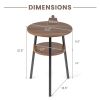 2-Tier Round End Table with Open Shelf and Triangular Metal Frame - Walnut