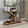 Transitional 1pc Sofa Table Occasional Tables Plank Style Top Antique Light Oak Open Bottom Shelf - as Pic