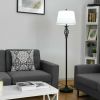 2 Table Lamps 1 Floor Lamp Set with Fabric Shades - Black & White