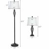 2 Table Lamps 1 Floor Lamp Set with Fabric Shades - Black & White