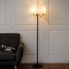 Elegant Sheer Shade Floor Lamp w/ Hanging Crystal LED Bulbs - Brown