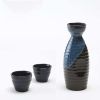 3-Piece Traditional Ceramic Japanese Sake Set Sake Cup Wine Cup Set, Black Blue - Default