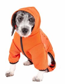 Pet Life Active 'Pawsterity' Heathered Performance 4-Way Stretch Two-Toned Full Bodied Hoodie (Color: Orange, size: X-Small)