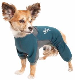 Dog Helios 'Rufflex' Mediumweight 4-Way-Stretch Breathable Full Bodied Performance Dog Warmup Track Suit (Color: Blue, size: X-Large)