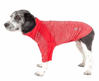 Pet Life Active 'Chewitt Wagassy' 4-Way Stretch Performance Long Sleeve Dog T-Shirt (Color: Red, size: medium)